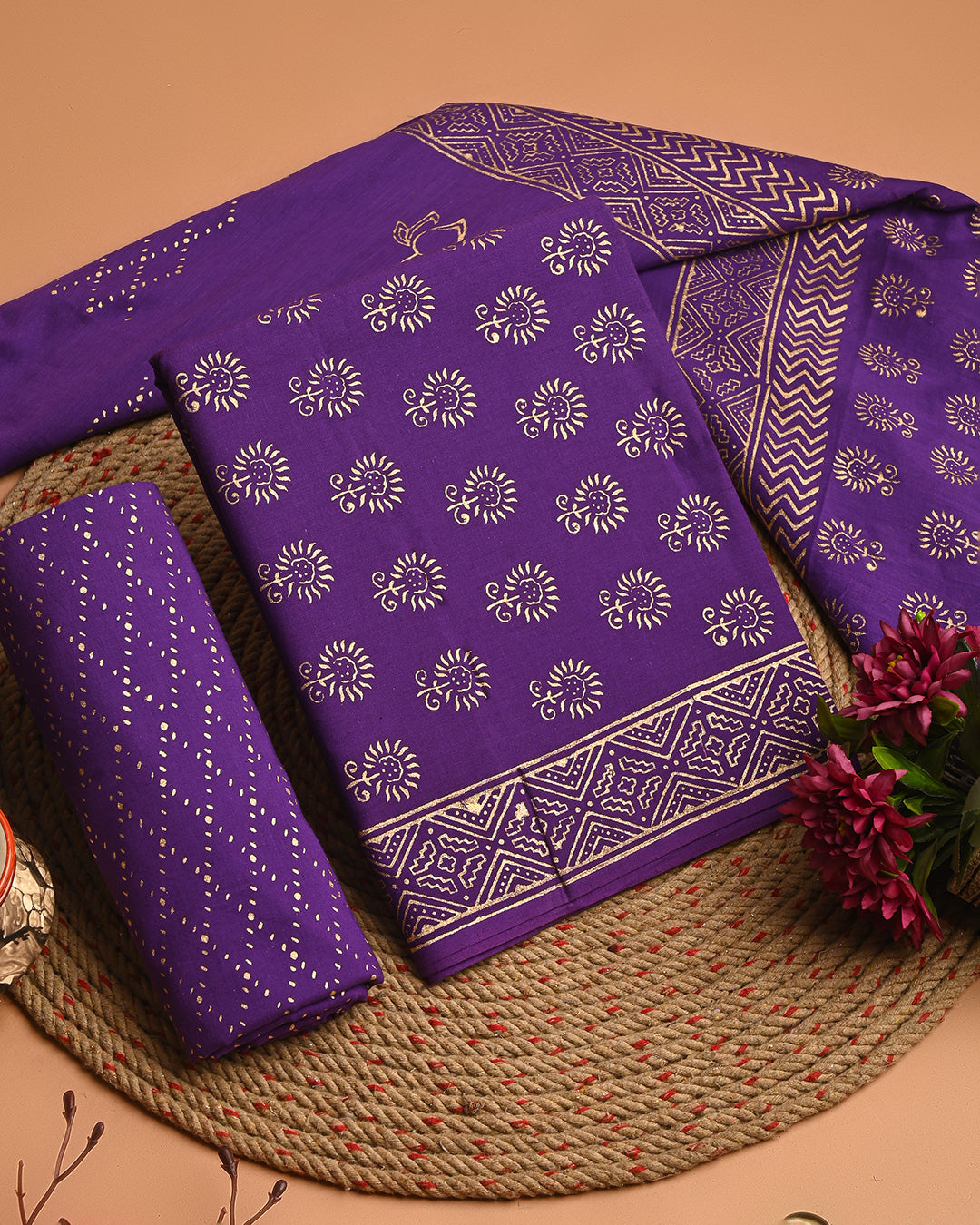 Traditional Purple Cotton Suit With Cotton Dupatta(EACOTMU49)