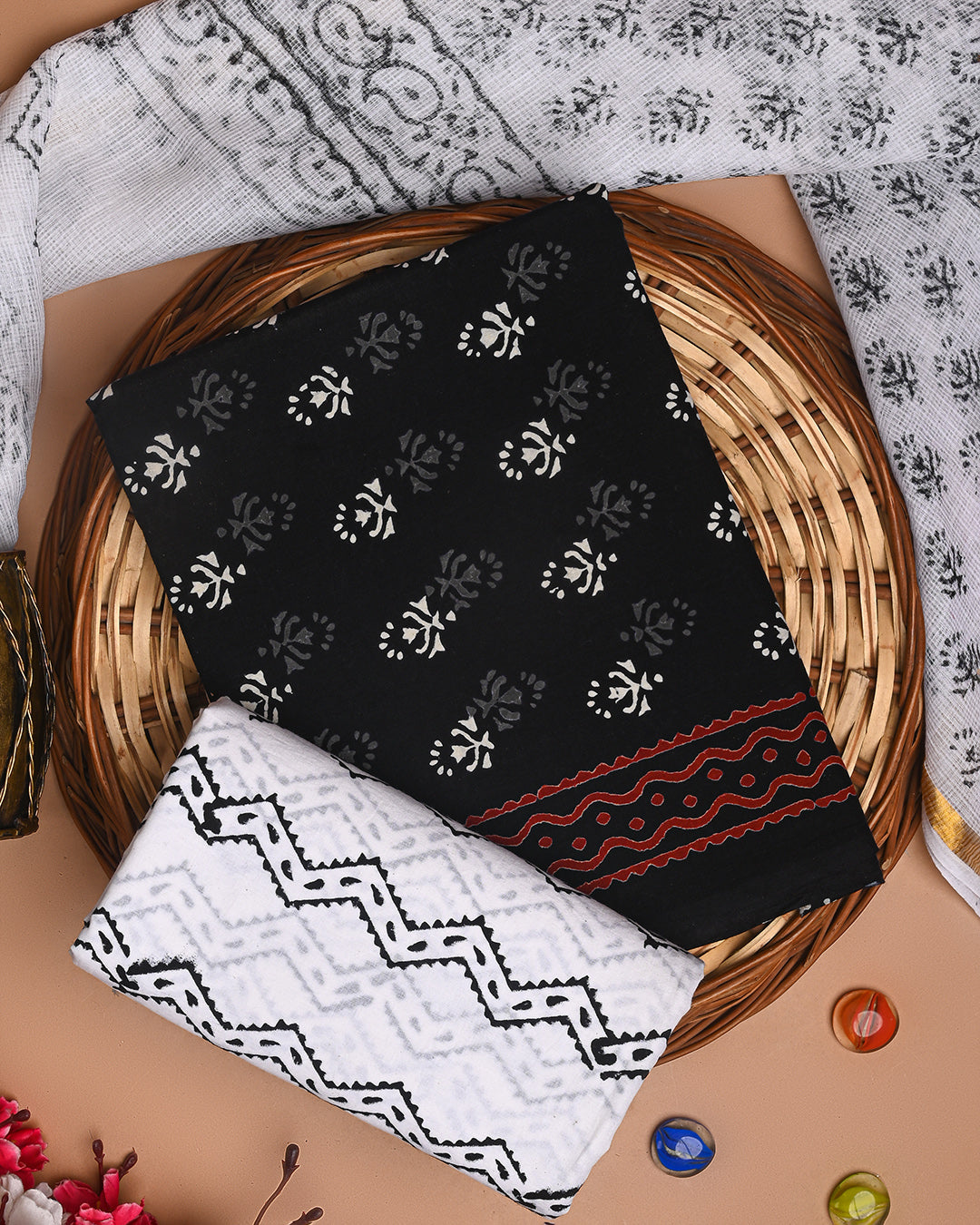 New Black and White Cotton Suit With Kota Doria Dupatta (EACOTKO57)