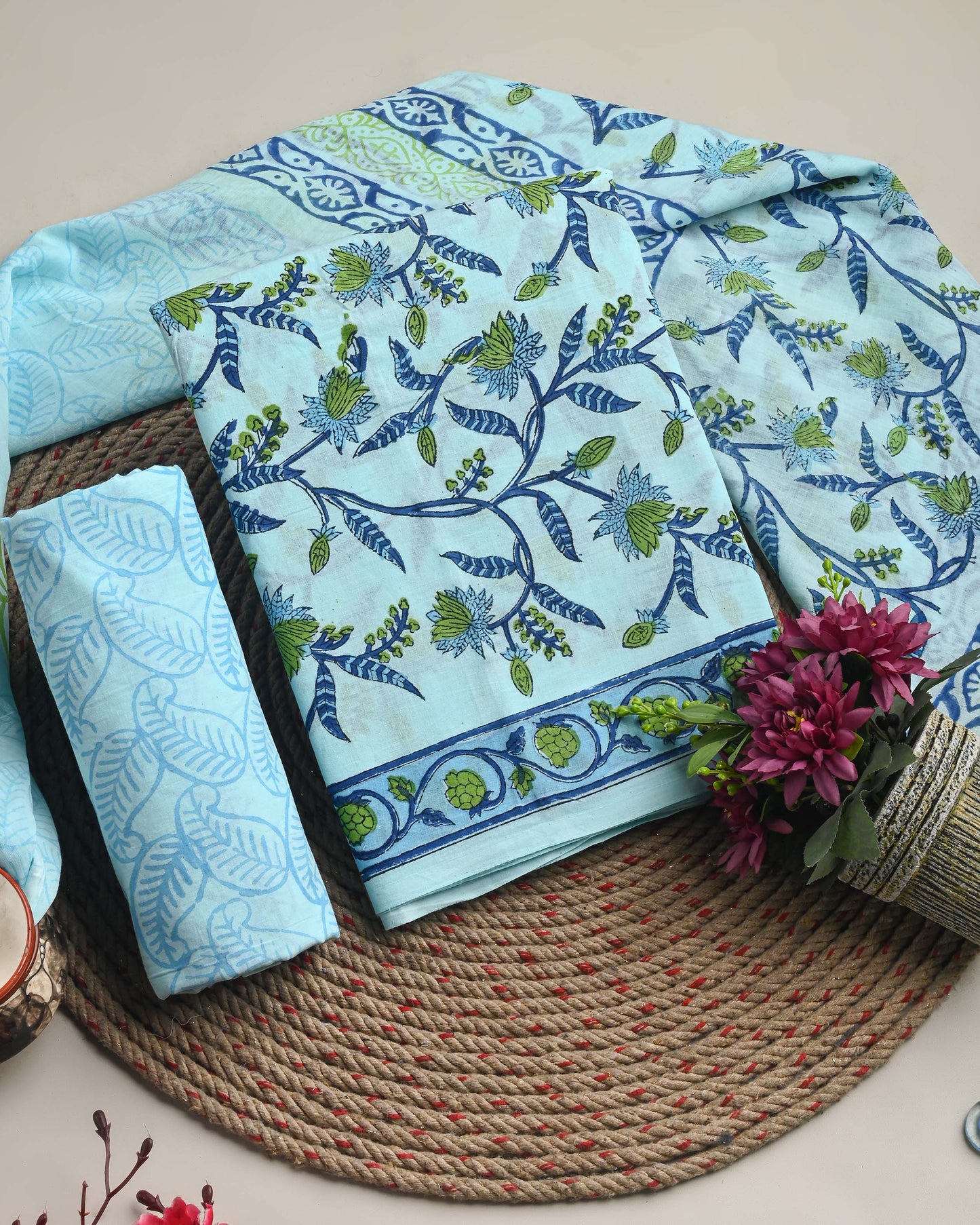 Premium Blue Cotton Suit With Cotton Dupatta(EACOTMU50)