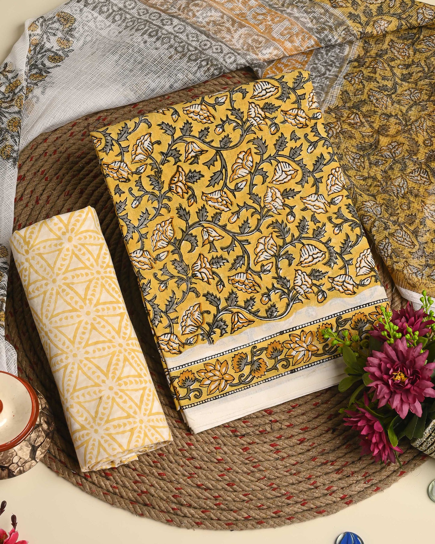 Traditional Yellow Cotton Suit With Kota Dupatta EACOTKO20