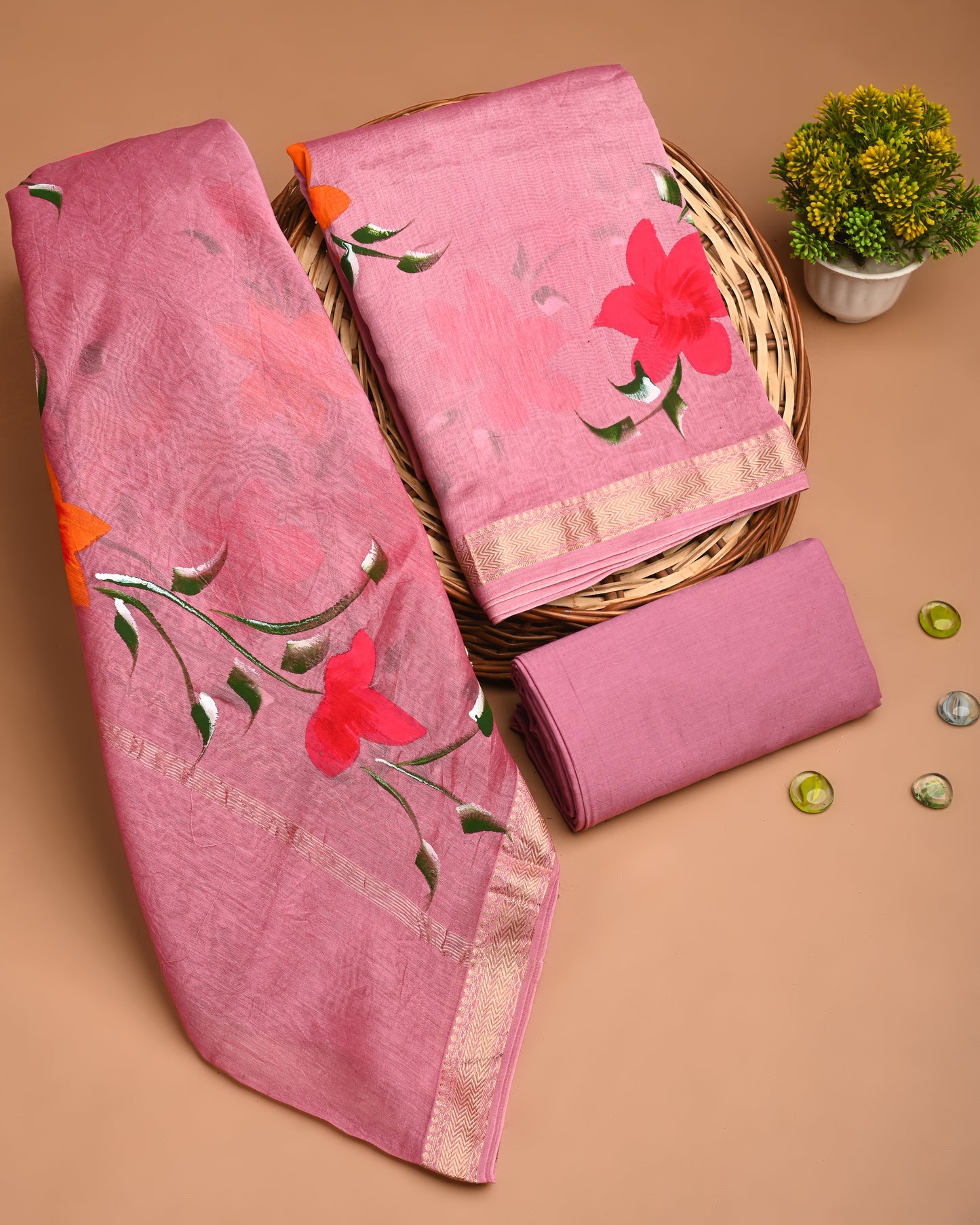 Premium Hand Printed Maheshwari Silk Suit Set (EAMAHMA28)