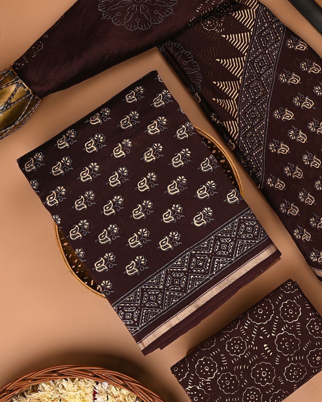 Exclusive Gold Print Chanderi Silk Suit Set (EACHACH01)