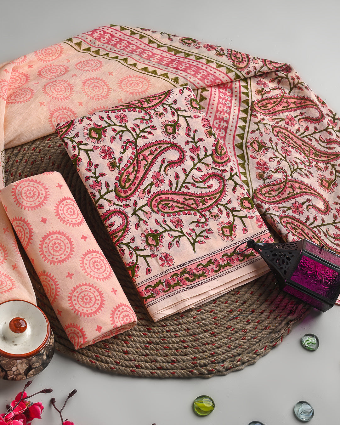 Premium Peach Cotton Suit With Cotton Dupatta(EACOTMU32)