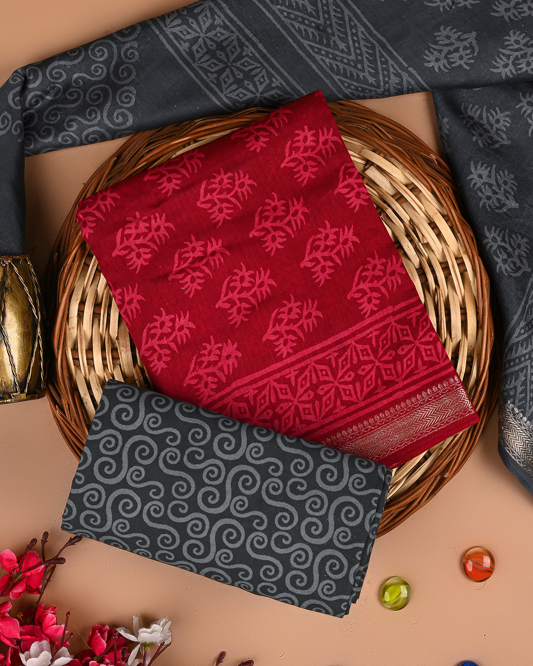 Premium Discharge Print Maheshwari Silk Suit Set (EAMAHMA30)