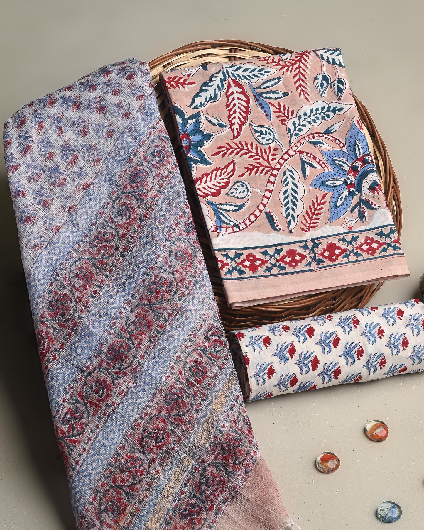 Premium Multicolor Jaal Block Print Cotton Suit With Kota Dupatta EACOTKO26