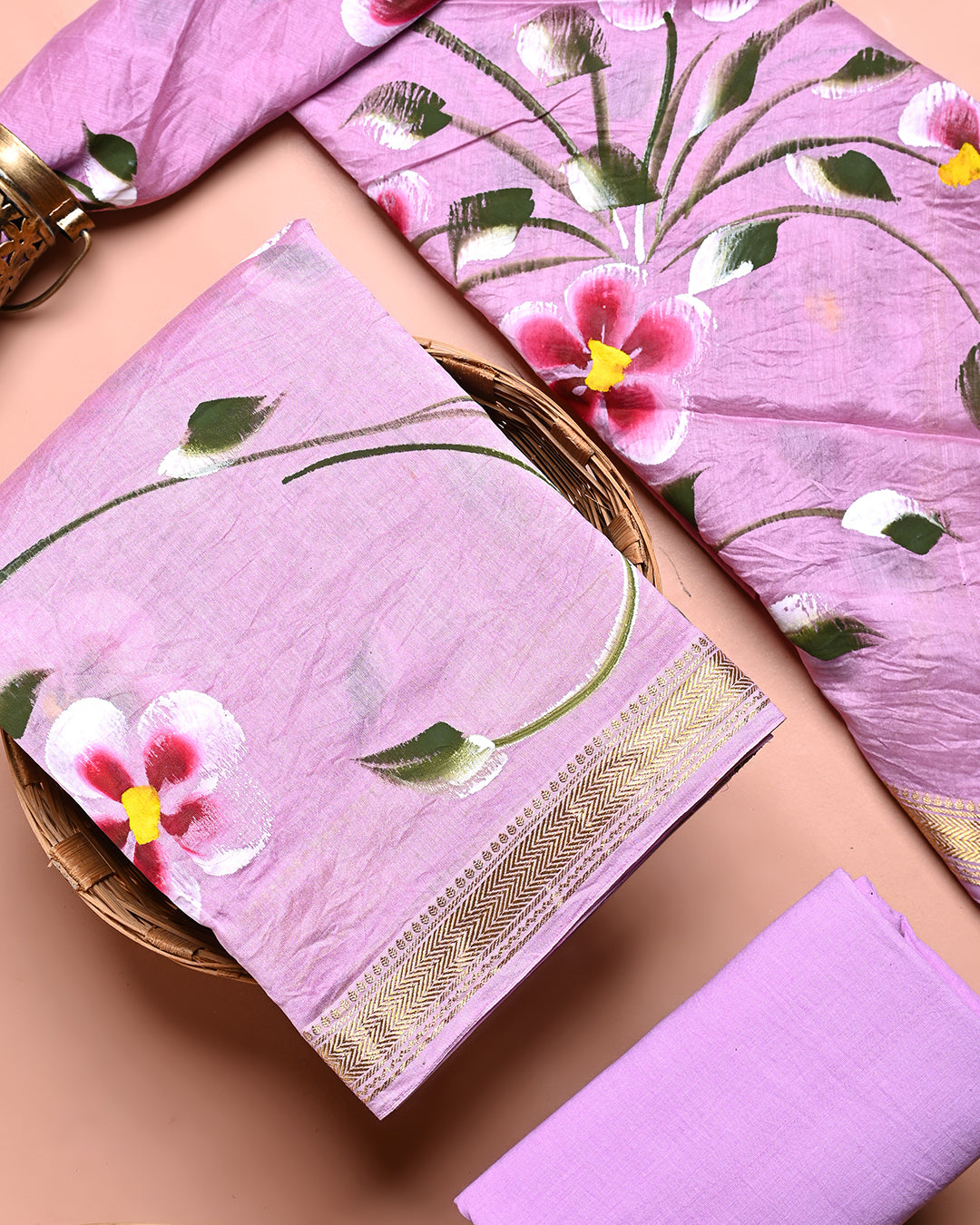 New Exclusive Hand Printed Maheshwari Silk Suit (BSMAHMA80)
