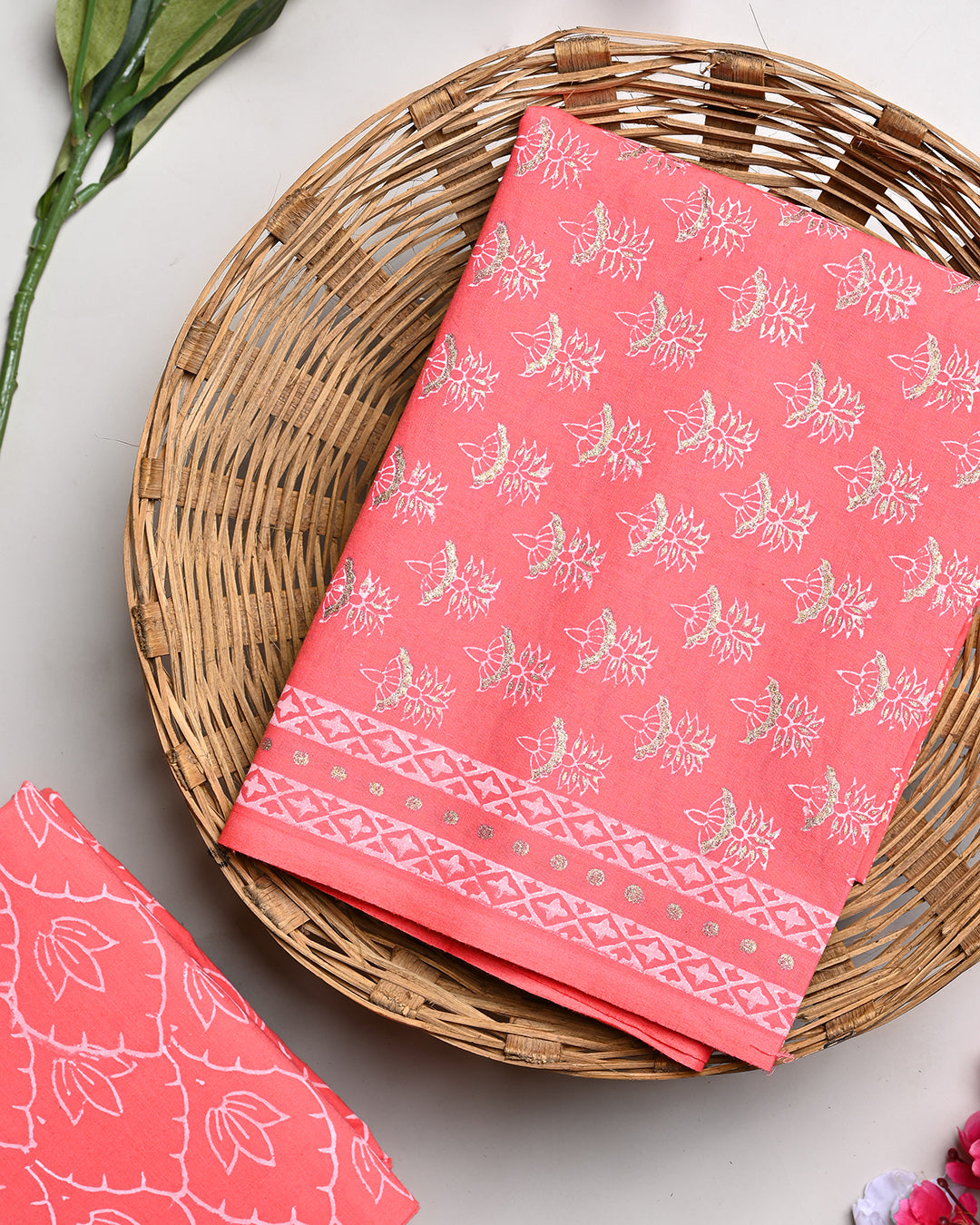 Exclusive Hand Block Print Cotton Suit Top And Bottom Set (BSTB112)