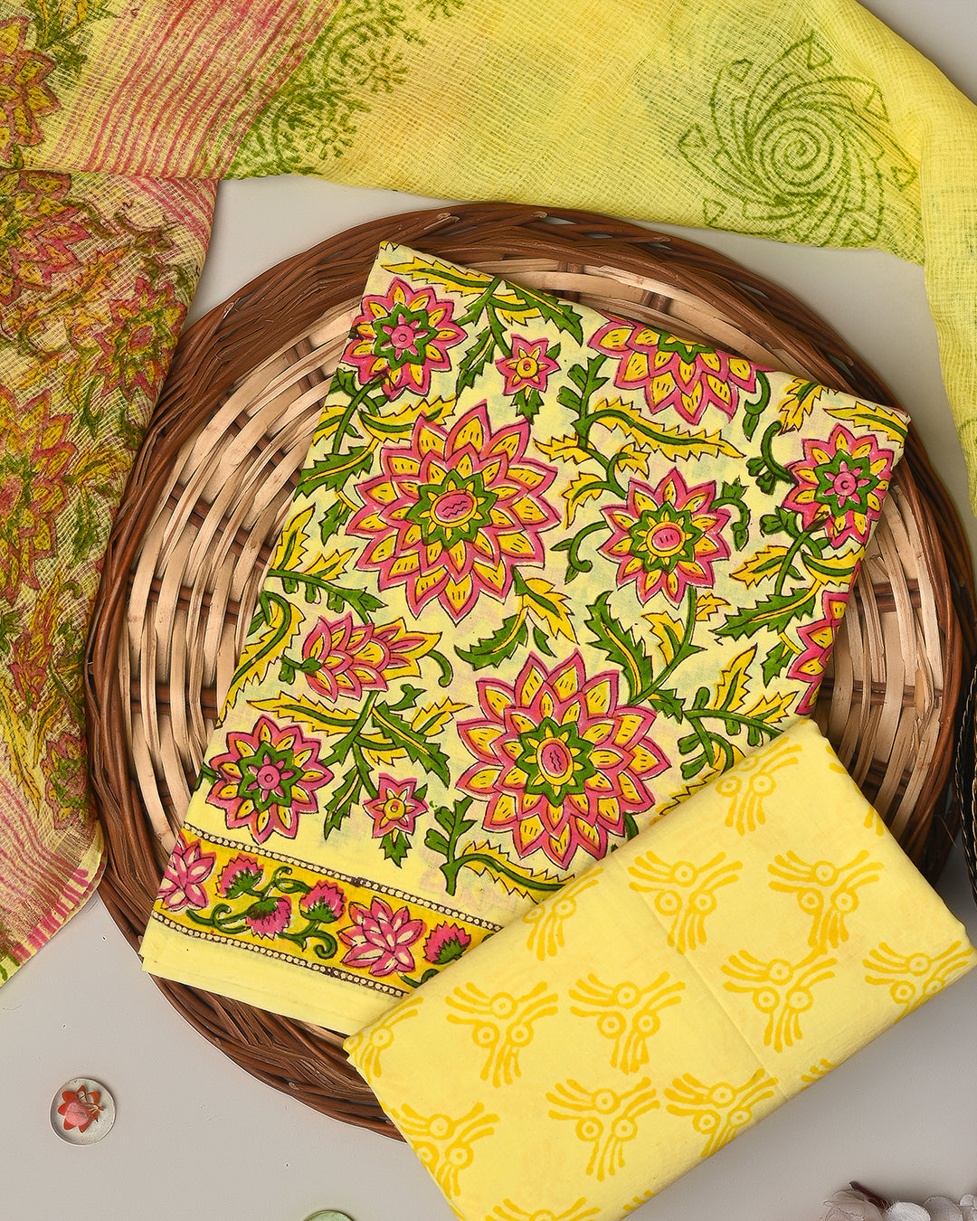 Elegant Yellow Cotton Suit With Kota Doria Dupatta EACOTKO30