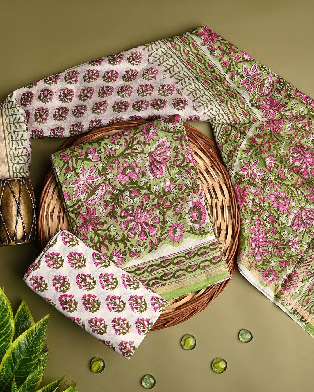 Exclusive Green Hand Block Print Chanderi Silk Suit Set (EACHACH30)