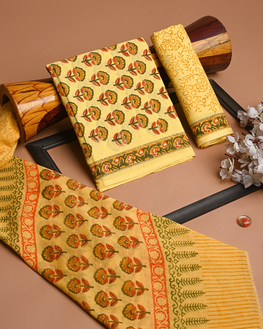 New Yellow Cotton Suit With Cotton Dupatta(EACOTMU41)