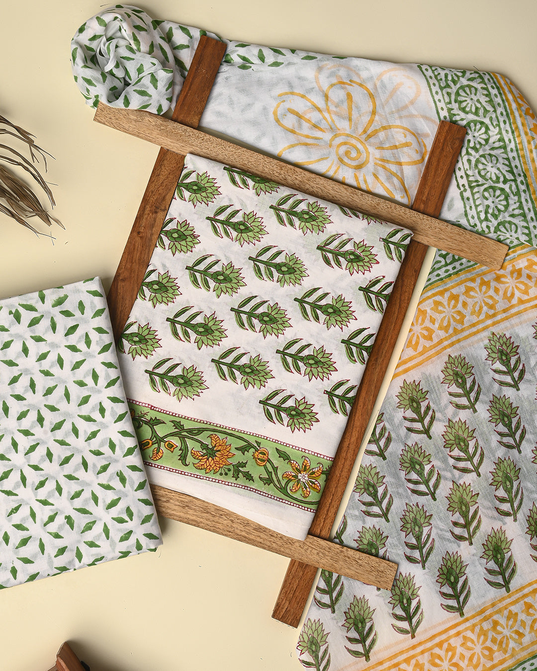 Premium White and Green Cotton Suit With Cotton Dupatta(EACOTMU30)