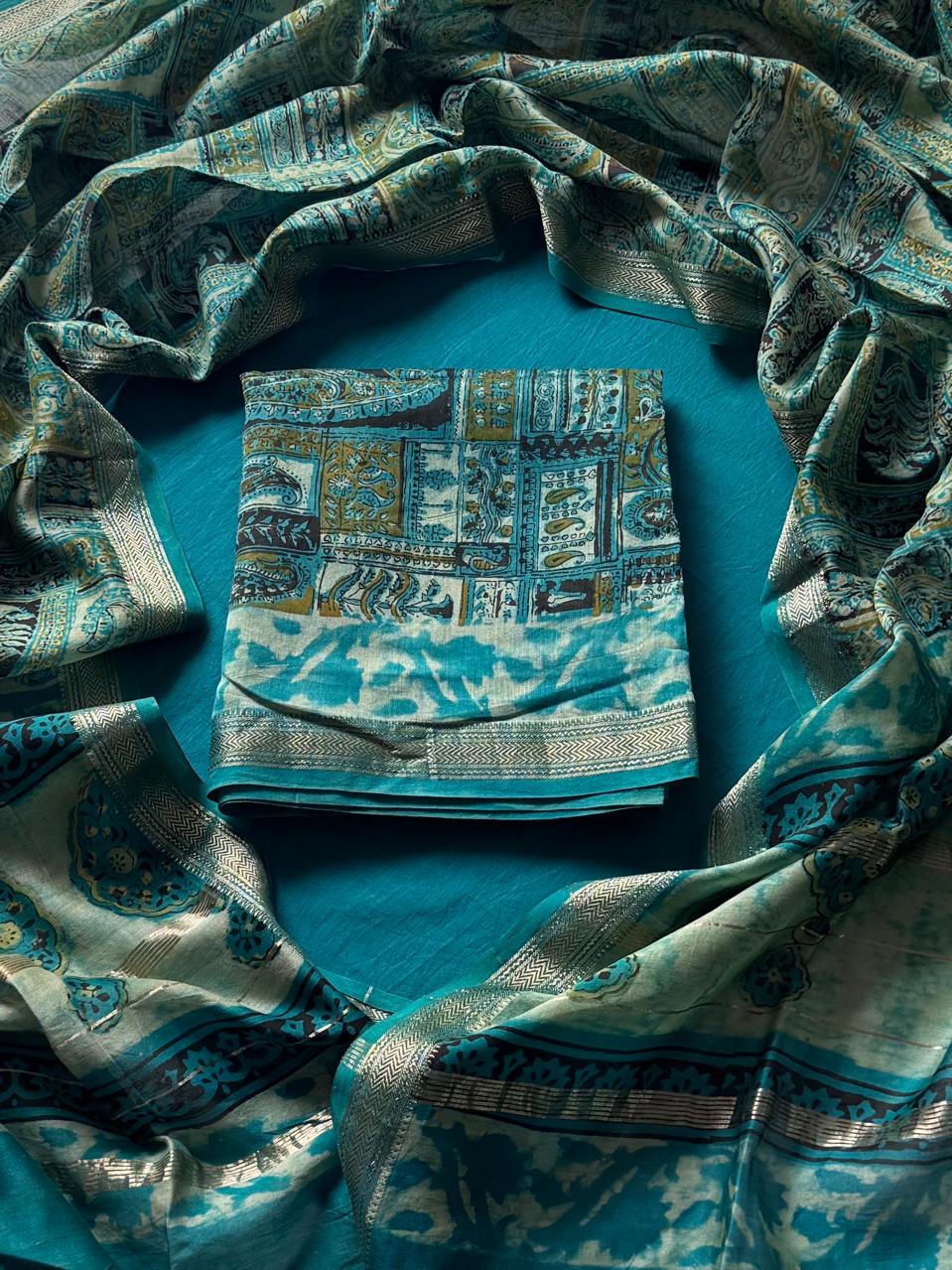 Maheshwari Silk Ajrakh Suits In Vanaspati Pomegranate Peel Dye ( BSAJ20 )