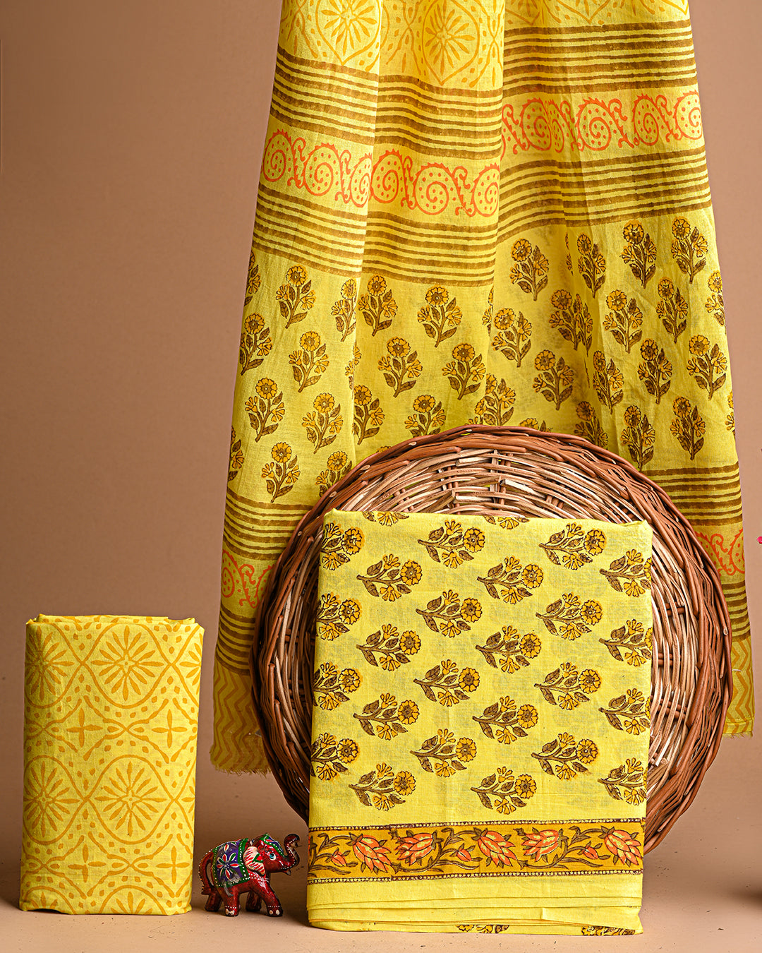 Designer Yellow Sanganeri Print Cotton Suit With Cotton Dupatta EACOTMU27
