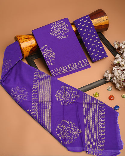 Exclusive Gold floral Hand block printed Cotton Suit With Cotton Dupatta (BSCOTMU57)