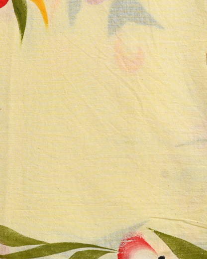 Premium Yellow And Red Floral  Hand Block Printed Cotton Suit With Mulmul Dupatta  EACOTMU31