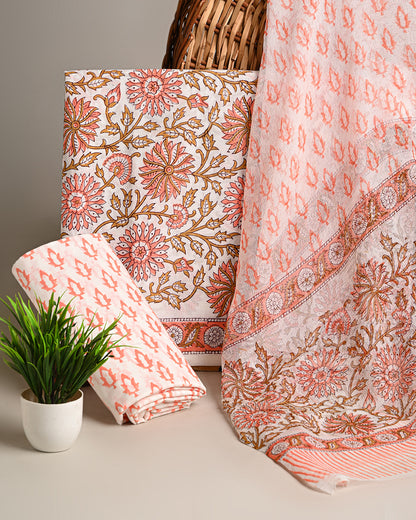 New Multicolour Hand Block Printed Cotton Suit with Chiffon Dupatta (BSCOTCH10)