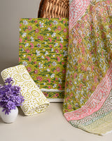 New  Floral Jaal Printed Cotton Suit With Chiffon Dupatta EACOTCH04