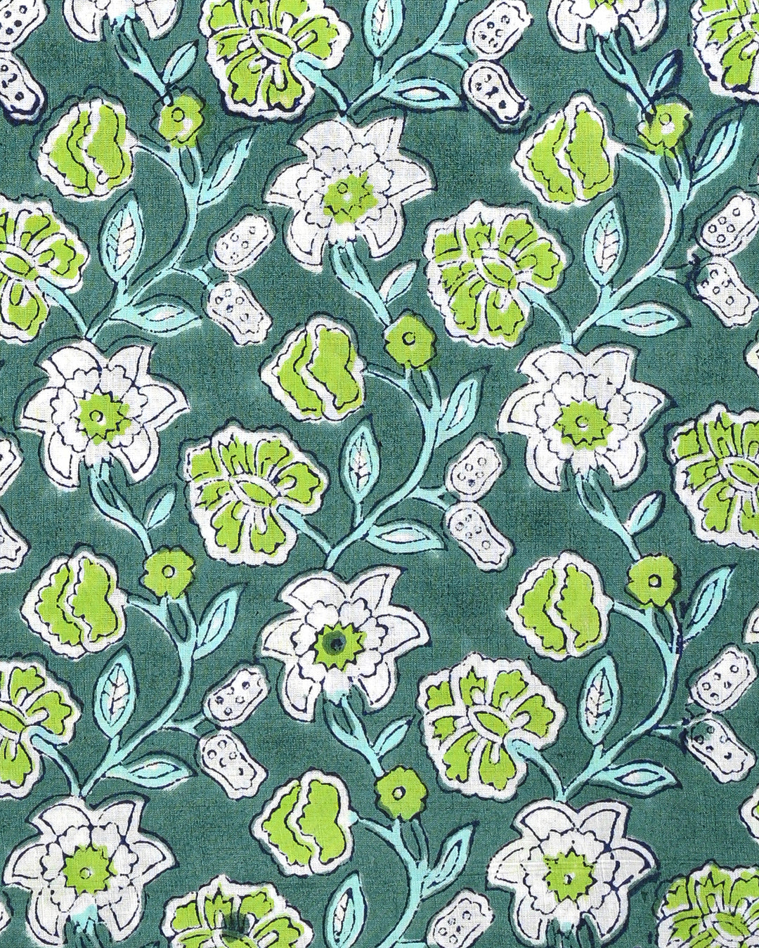 Premium Green Hand Block Printed Cotton Suit With Cotton Dupatta (BSCOTMU01)