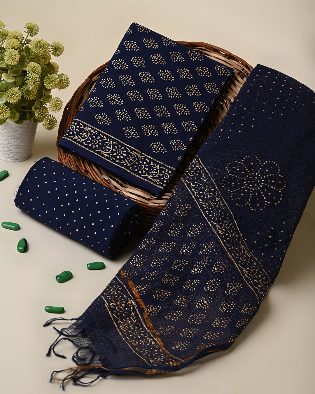 Exclusive Hand Block Printed Cotton Suit With Kota Dupatta (BSCOTKO34)