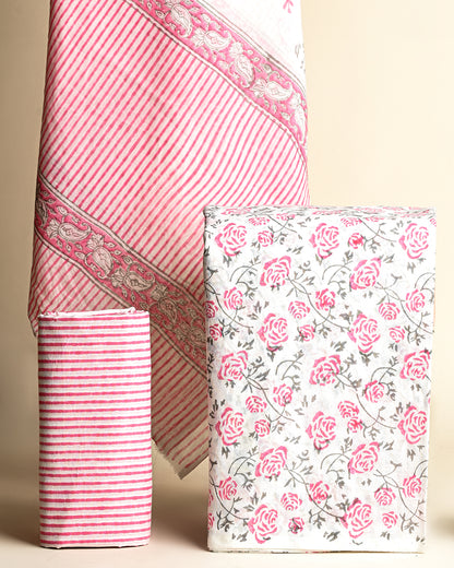 Elegant Pink Hand Block Print Cotton Suit With Cotton Dupatta(BSCOTMU02)