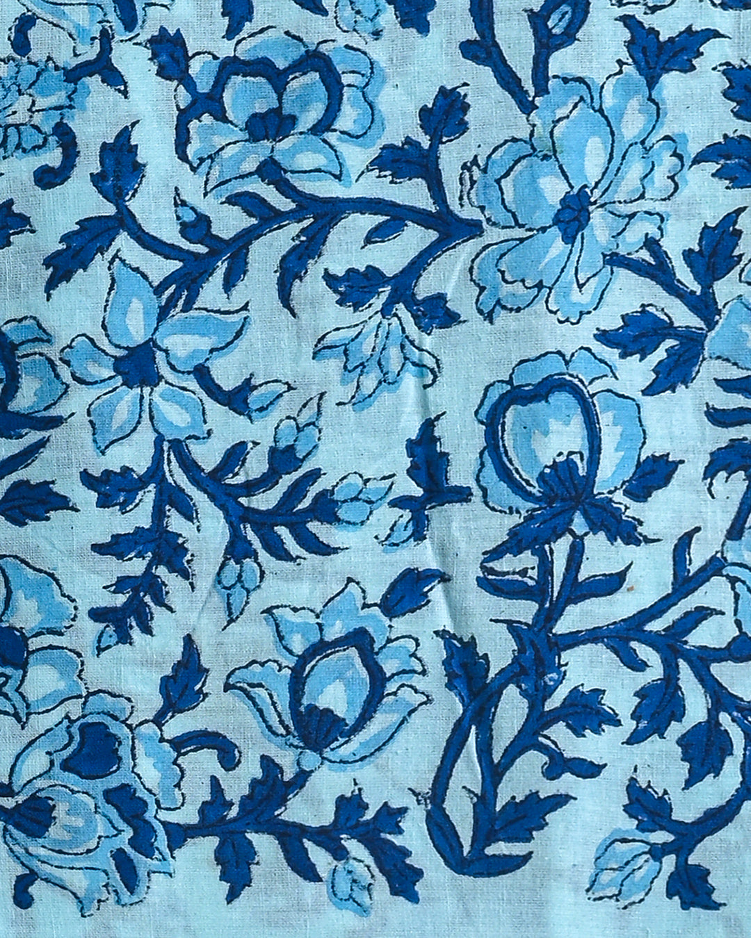 New Floral Blue Hand Block Printed Cotton Suit With Cotton Dupatta(EACOTMU39)
