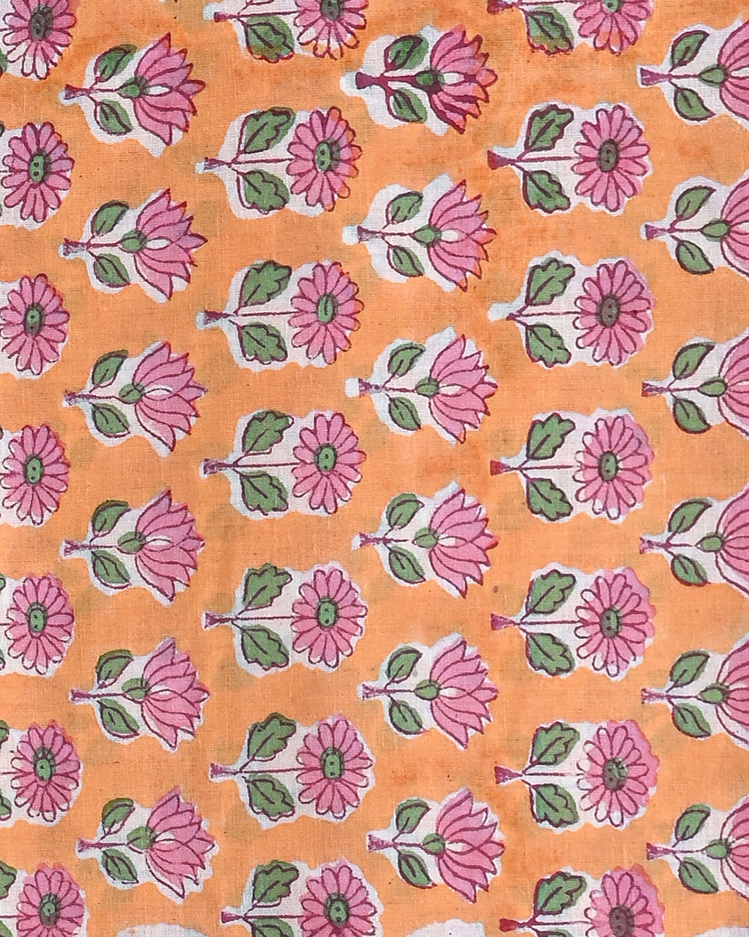 Orange and Pink Floral Hand Block Printed Cotton Suit With Cotton Dupatta(EACOTMU58)