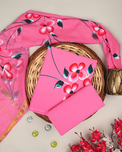 Exclusive Pink Hand Painted Cotton Suit With Kota Dupatta(BSCOTKO43)