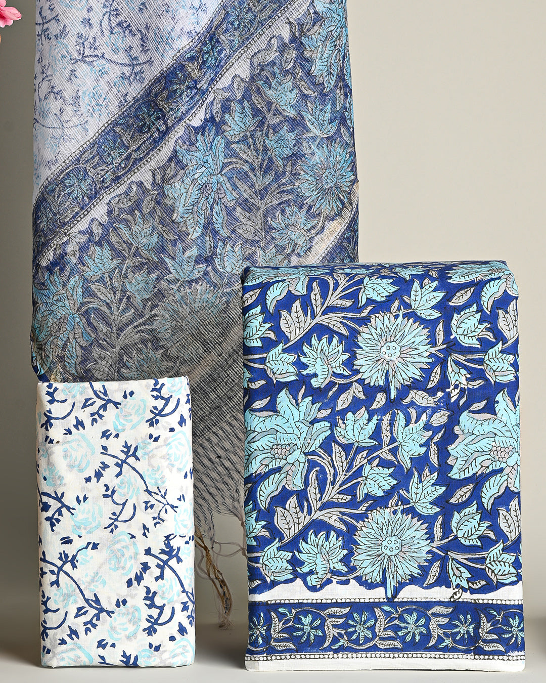 Exclusive  Blue Hand Block Print Cotton Suit With Kota Dupatta(BSCOTKO02)