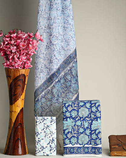 Exclusive  Blue Hand Block Print Cotton Suit With Kota Dupatta(BSCOTKO02)