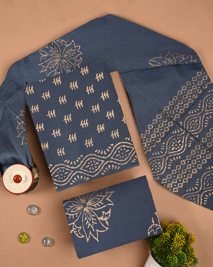New Exclusive Gold print Cotton Suit With Cotton Dupatta (BSCOTMU59)