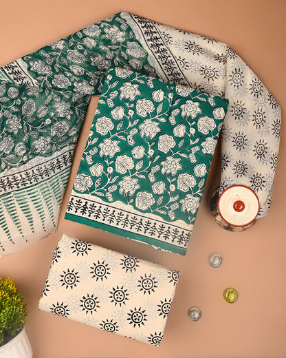 Premium Sanganeri Printed Cotton Suit With Chiffon Dupatta (BSCOTCH55)