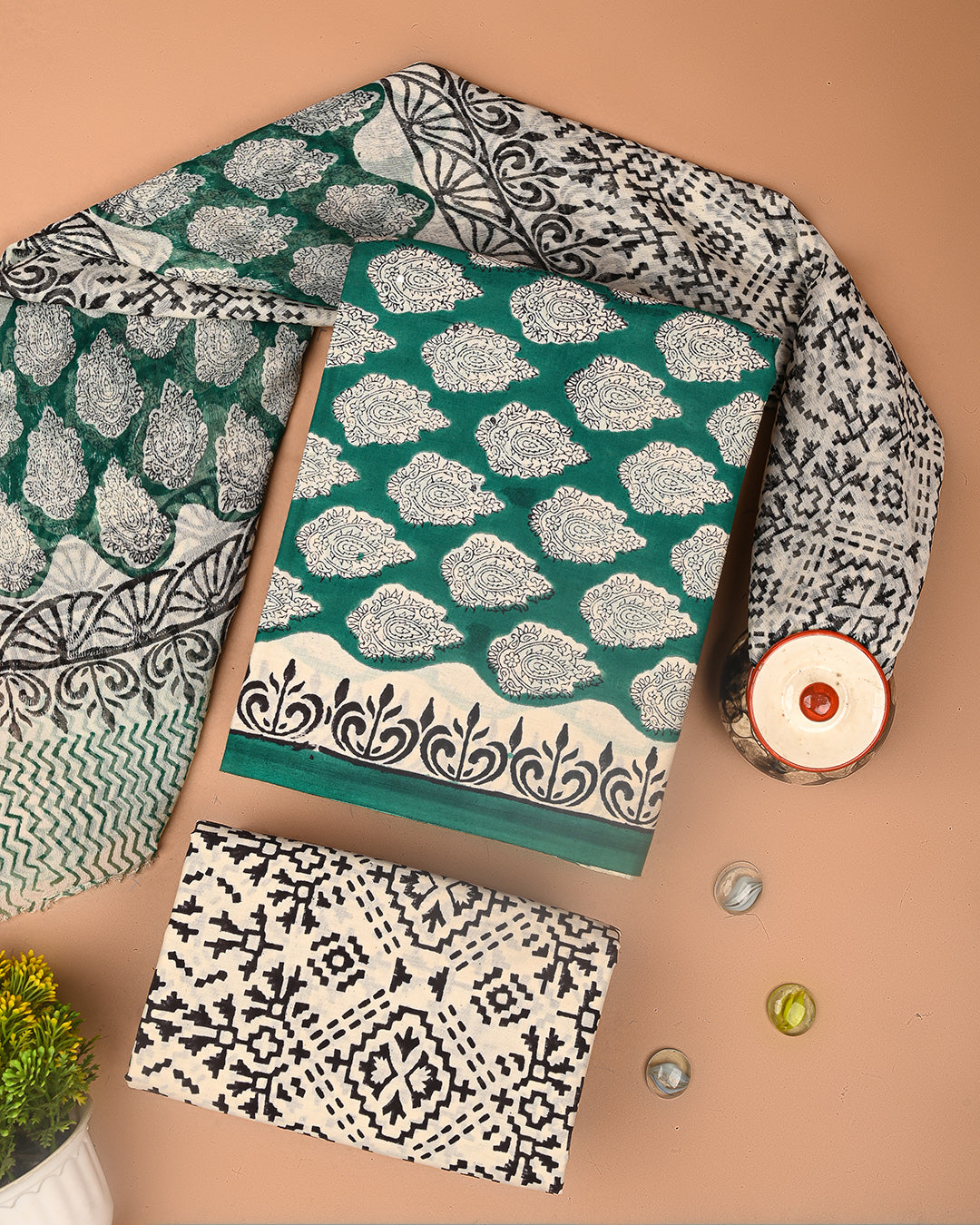 Premium Sanganeri Printed Cotton Suit With Chiffon Dupatta (BSCOTCH69)