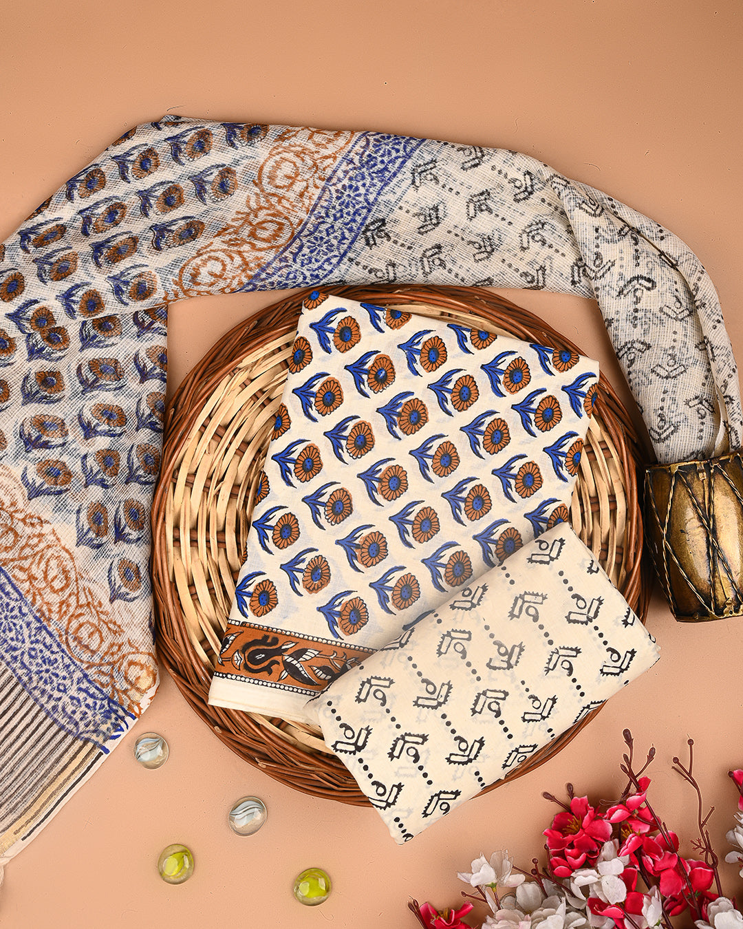 Elegant Hand Block Print Cotton Suit With Kota Doria Dupatta(BSCOTKO109)