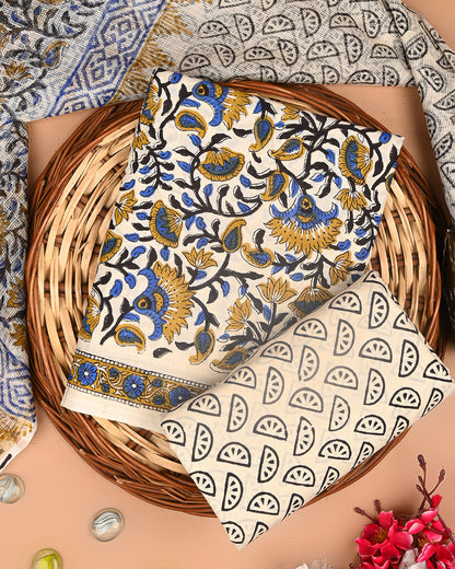Elegant Hand Block Print Cotton Suit With Kota Doria Dupatta(BSCOTKO107)