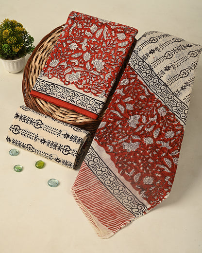 Premium Sanganeri Printed  Cotton Suit With Cotton Dupatta (BSCOTMU108)