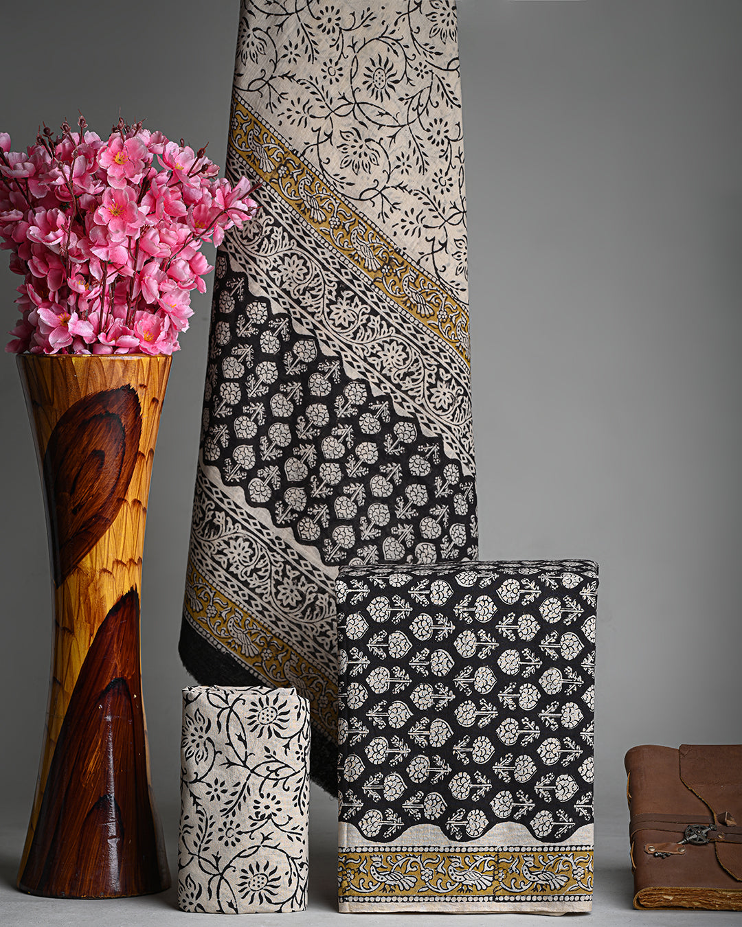 Premium Black Pigment Hand Block Printed Cotton Suit With Cotton Dupatta BSCOTMU19