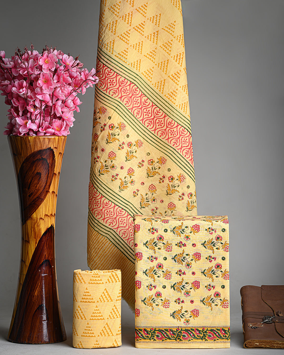 Premium Yelllow Hand Block Printed Cotton Suit With Cotton Dupatta (BSCOTMU06)