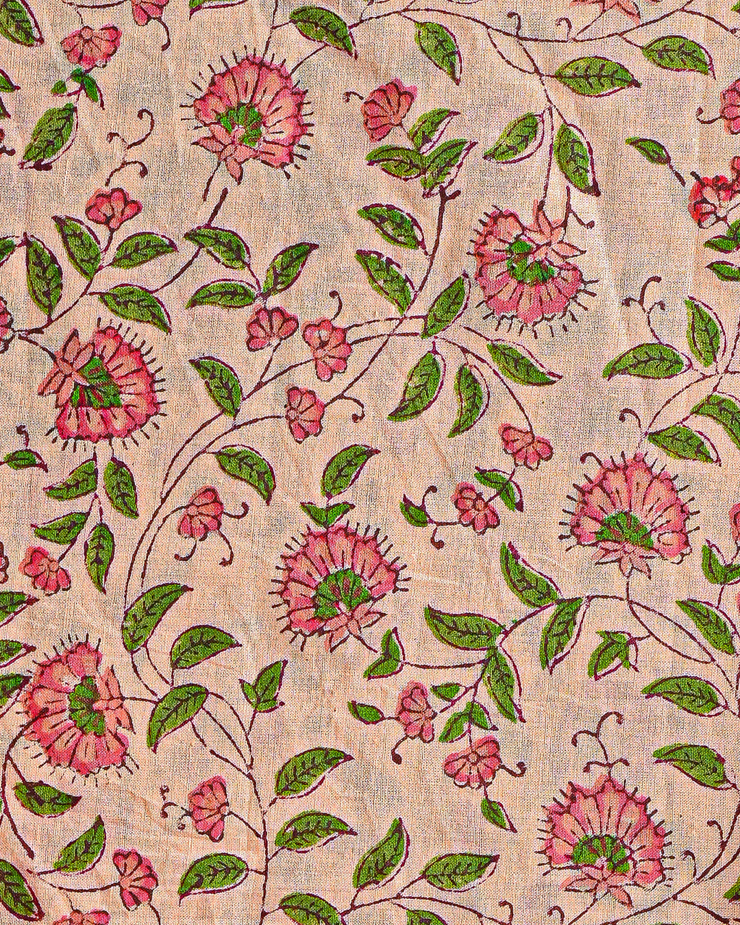 New Peach Premium Hand Block Sanganeri Print Cotton Suit With Chiffon Dupatta (BSCOTCH08)