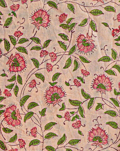 New Peach Premium Hand Block Sanganeri Print Cotton Suit With Chiffon Dupatta (BSCOTCH08)