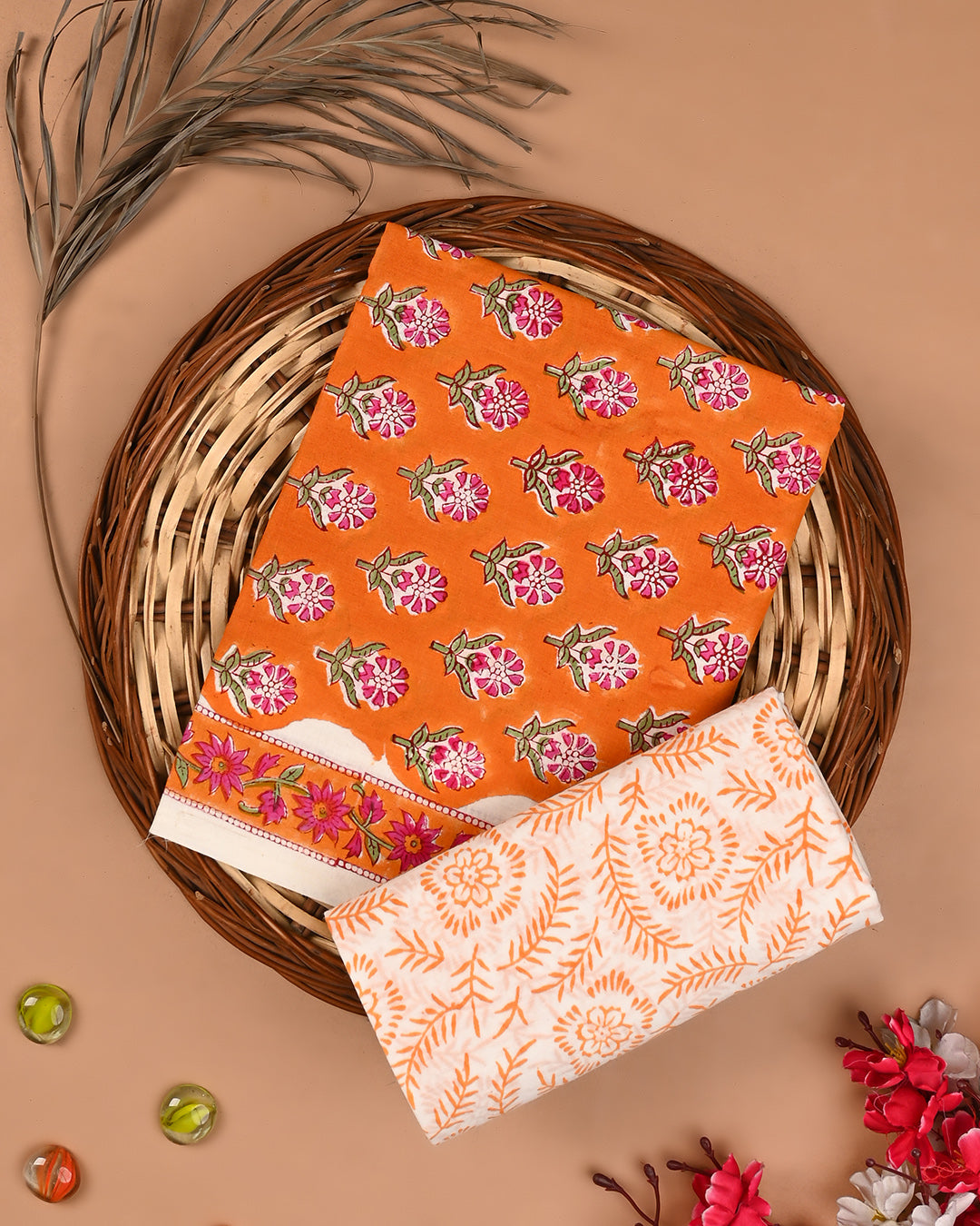 Premium Sanganeri Printed Cotton Suit Top And Bottom Set (BSTB81)