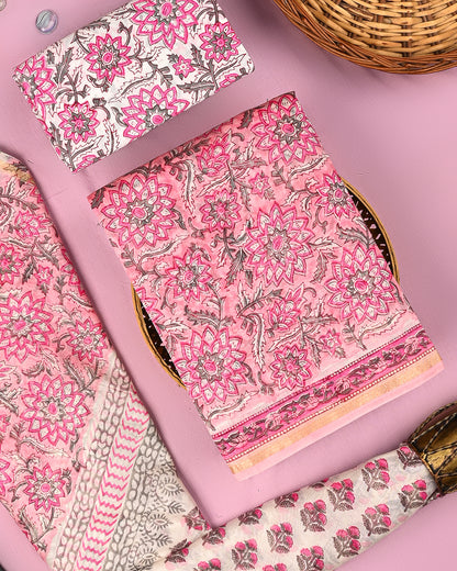 Premium Sanganeri Print Cotton Suit With Kota Doria Dupatta(BSCOTKO102)