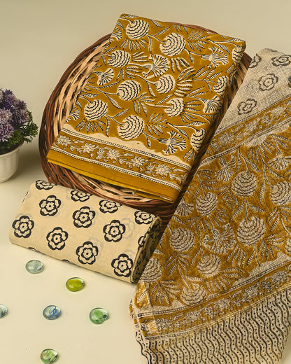 New Yellow Cotton Suit With Kota Doria Dupatta (EACOTKO16)