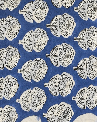 Premium Blue Hand Block Printed Cotton Suit With Kota Doria Dupatta BSCOTKO11