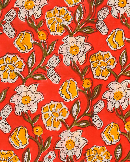 Exclusive Orange Floral Cotton Suit With Kota Dupatta EACOTKO17