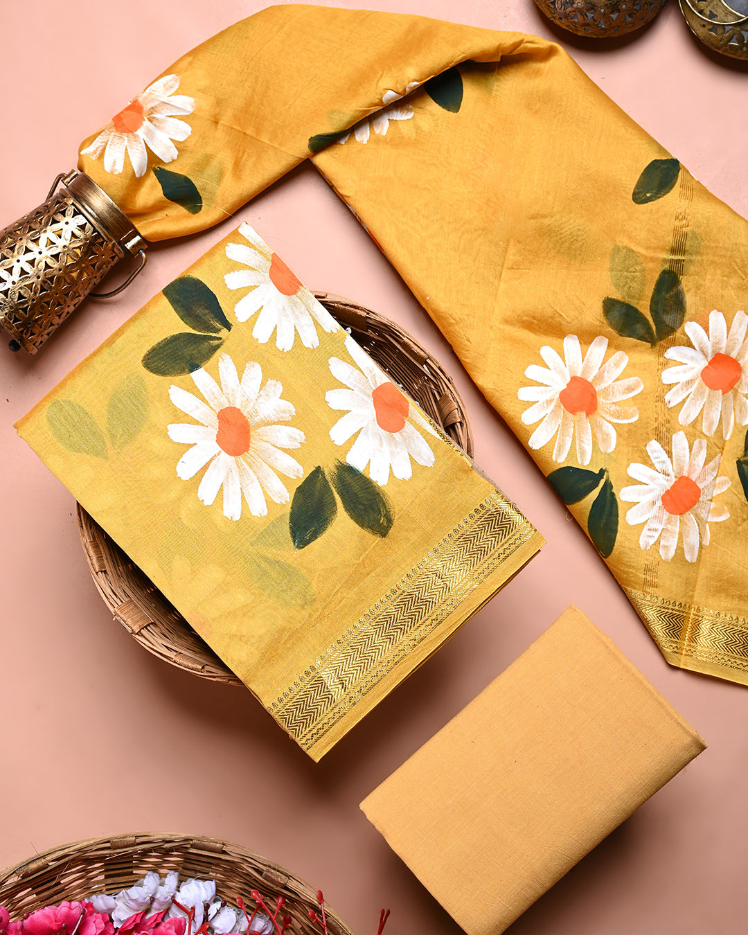 New Traditional Hand Printed Maheshwari Silk Suit (BSMAHMA83)