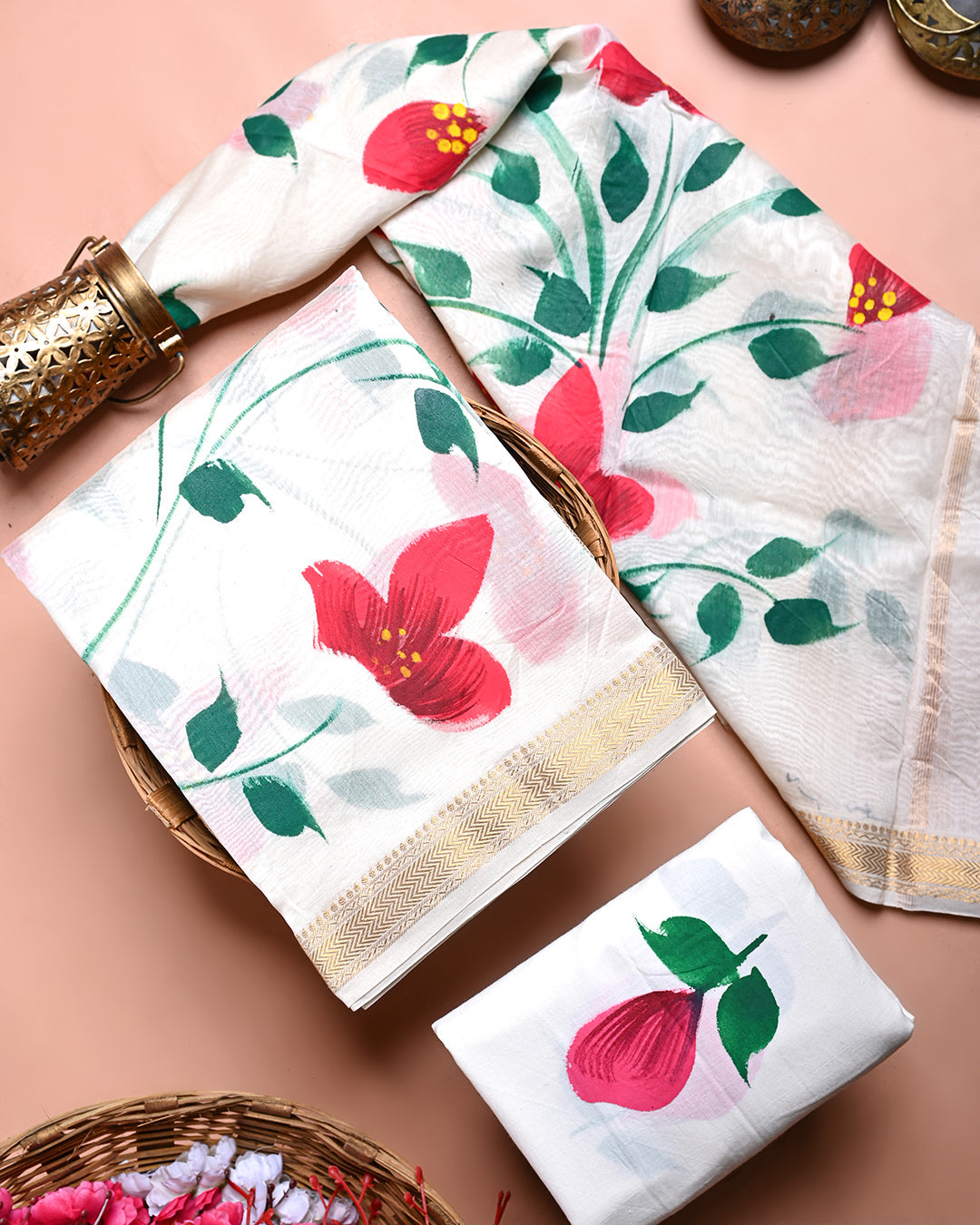 New Traditional Hand Printed Maheshwari Silk Suit (BSMAHMA84)