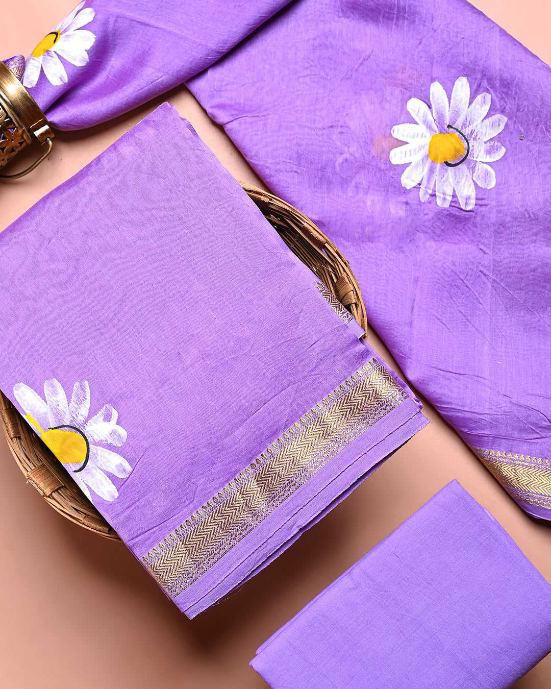 New Traditional Hand Printed Maheshwari Silk Suit (BSMAHMA85)
