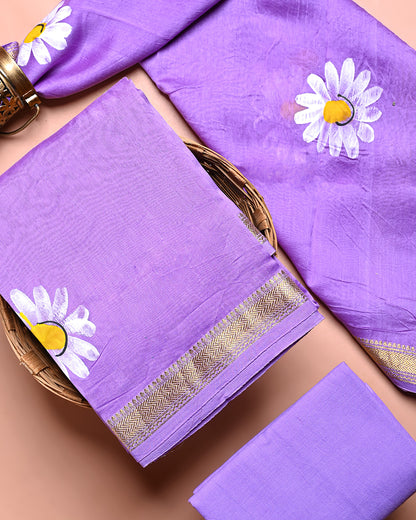 New Traditional Hand Printed Maheshwari Silk Suit (BSMAHMA85)