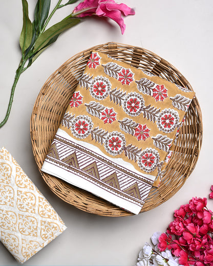 Elegant Hand Block Sanganeri Printed Cotton Suit Top And Bottom Set (BSTB106)