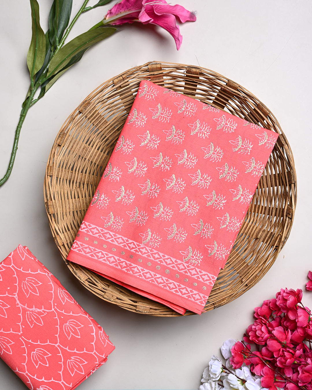 Exclusive Hand Block Print Cotton Suit Top And Bottom Set (BSTB112)